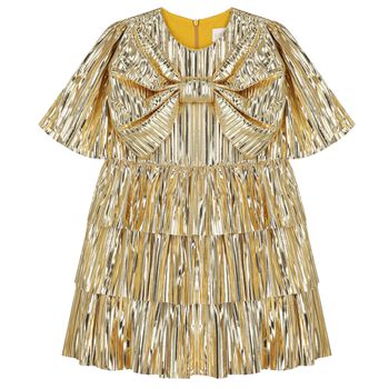 Girls Metallic Gold Tiered Dress