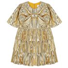 Girls Metallic Gold Tiered Dress, 1, hi-res