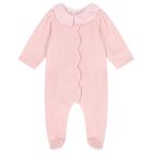 Baby Girls Pink Velour Ruffle Babygrow, 1, hi-res