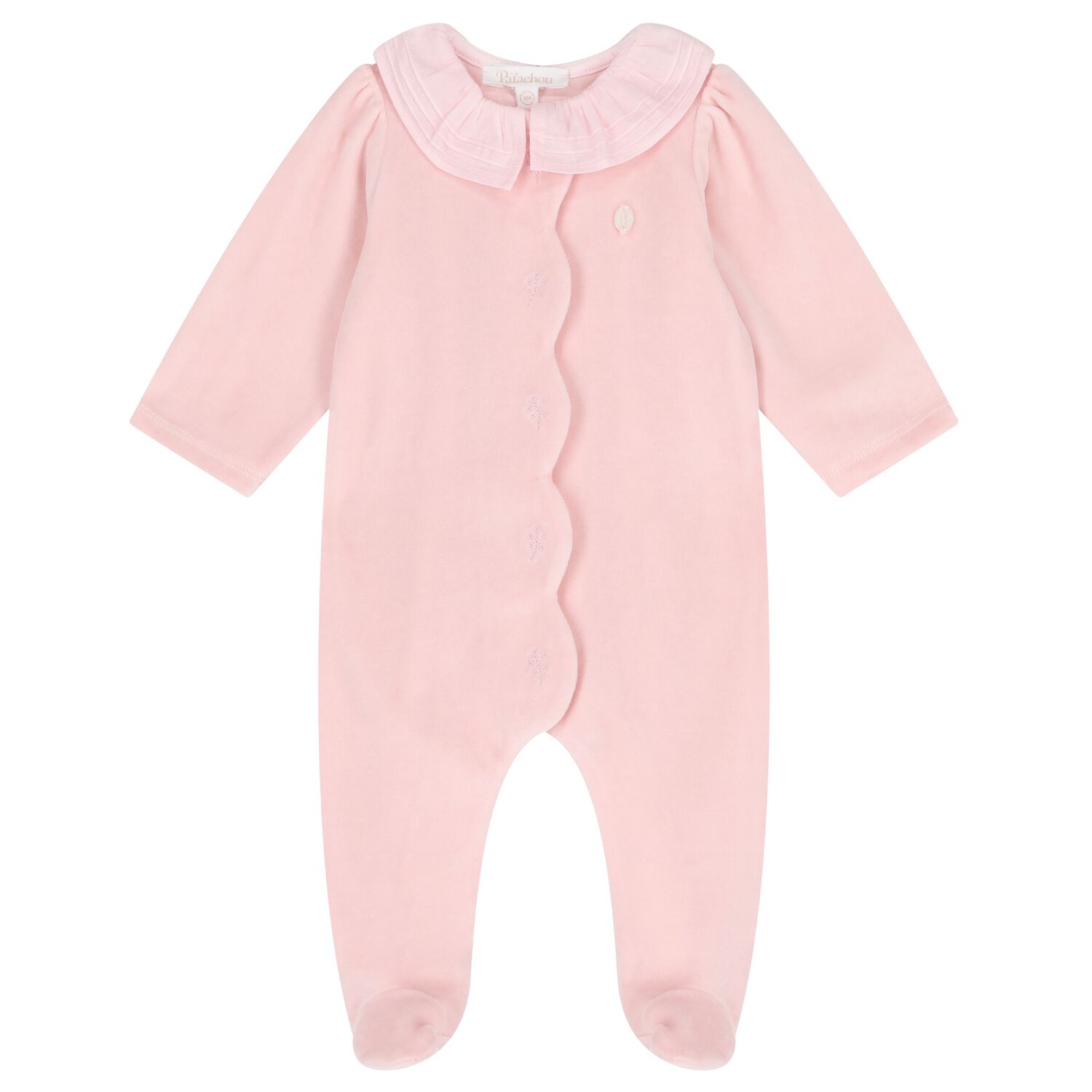 Baby Girls Pink Velour Ruffle Babygrow, 1, hi-res