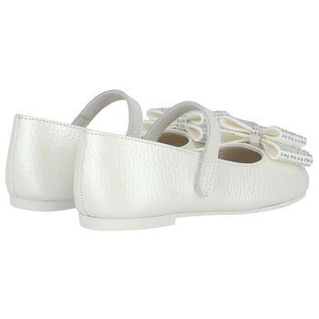 Girls White Embellished Bow Shoes