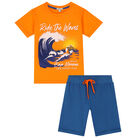 Boys Orange & Blue Graphic Shorts Set, 1, hi-res