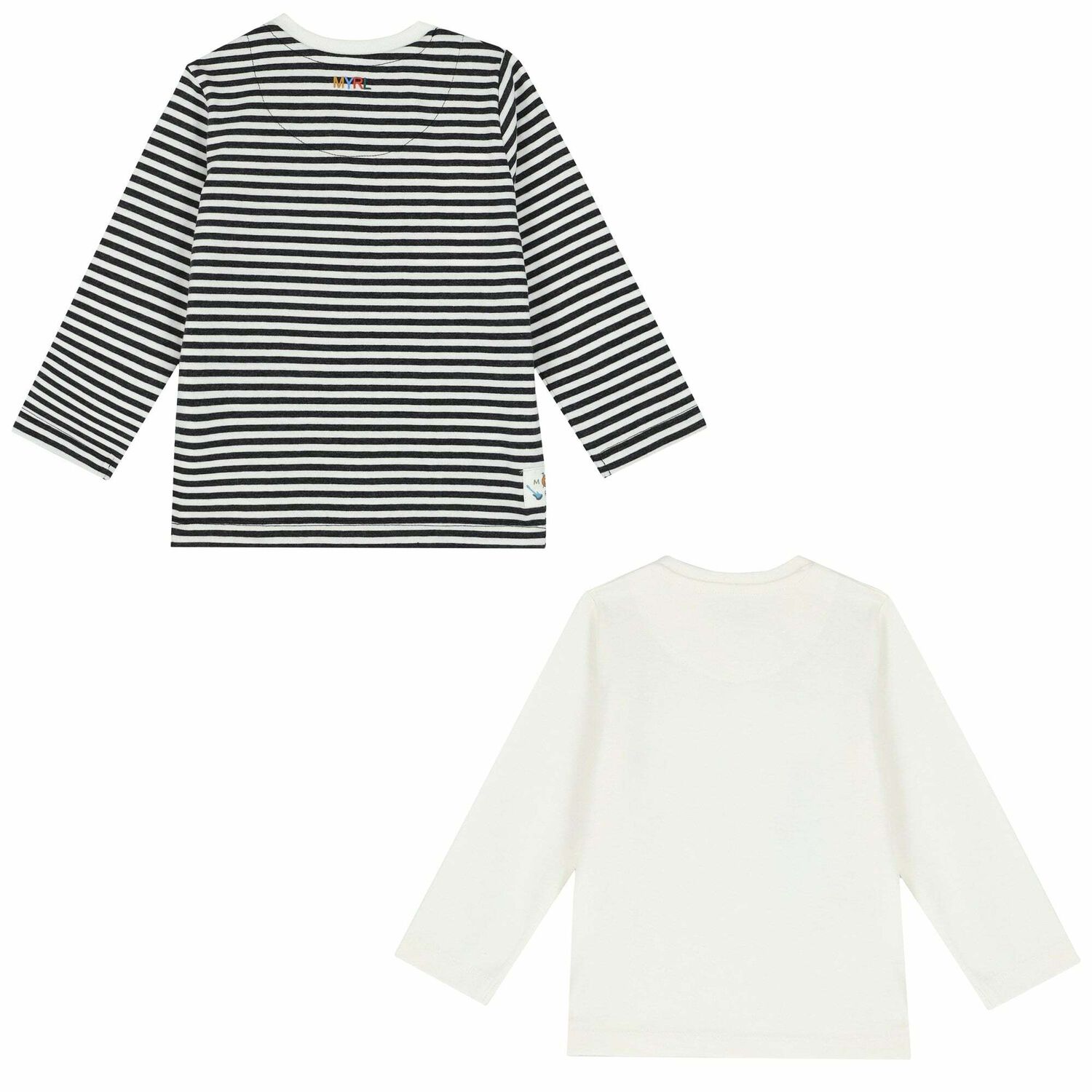 Younger Boys Ivory & Black Long Sleeve Top ( 2-Pack ), 1, hi-res