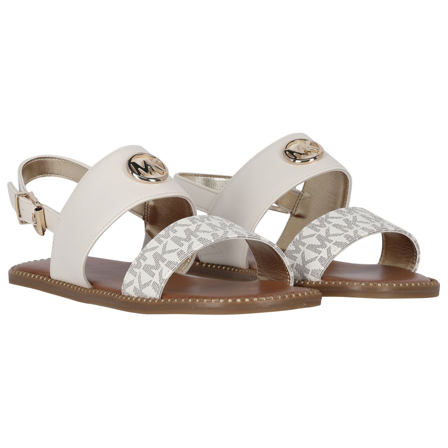 Girls Ivory & Beige Logo Sandals, 1, hi-res image number null