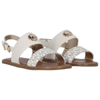 Girls Ivory & Beige Logo Sandals