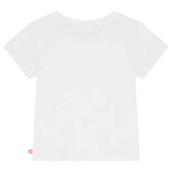 Girls White Sequin Flamingo T-Shirt 