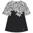 Girls Black & White Floral Dress, 1, hi-res