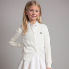 Girls Ivory Logo Cable Knit Cardigan, 1, hi-res