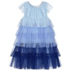 Girls Blue & Navy Embellished Tulle Dress, 1, hi-res