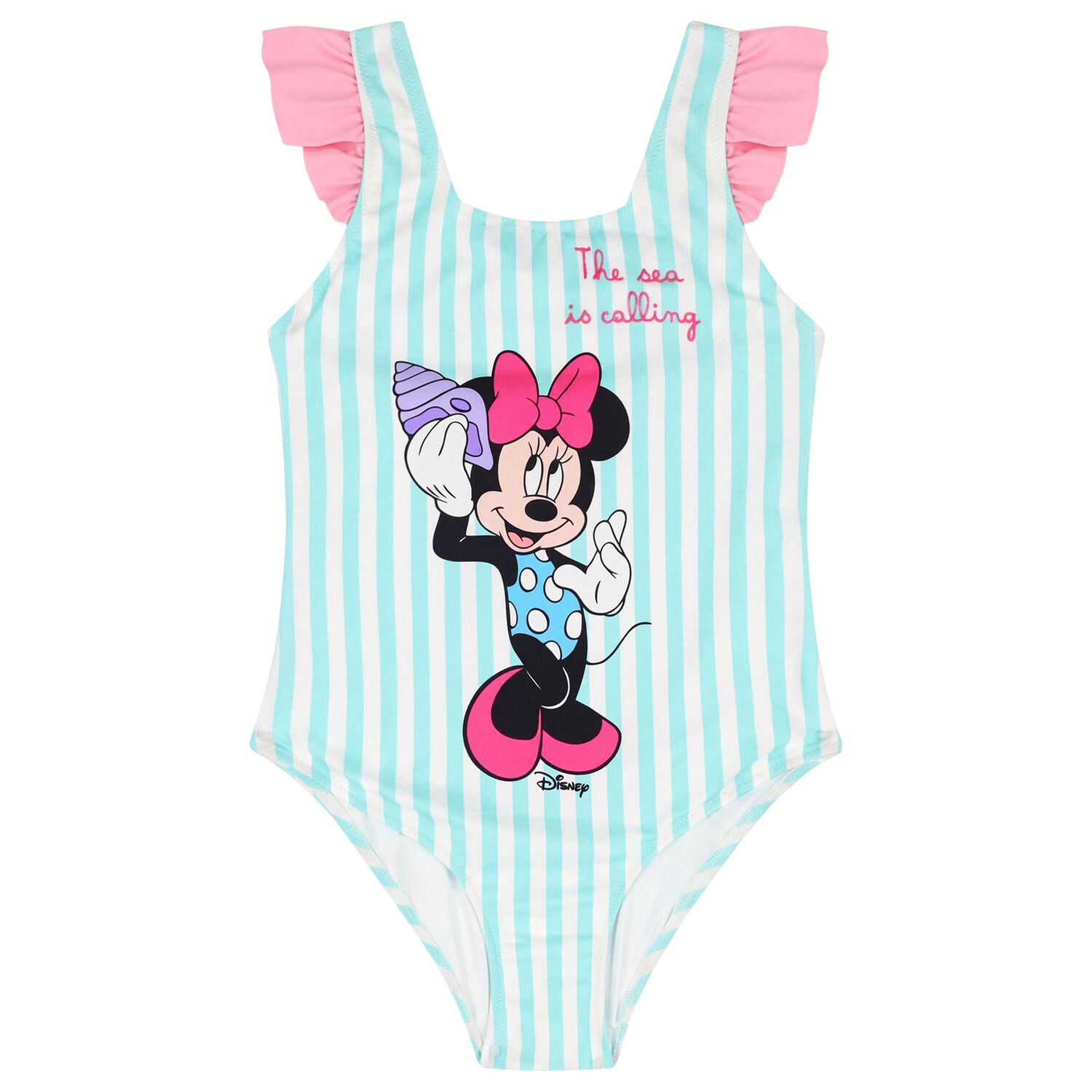 Girls Green & White Minnie Mouse Disney Swimsuit, 1, hi-res