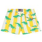 Boys Yellow & White Striped Crocodile Swim Shorts, 1, hi-res