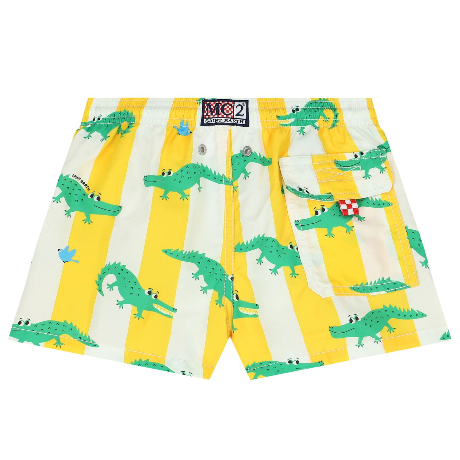 Boys Yellow & White Striped Crocodile Swim Shorts, 1, hi-res