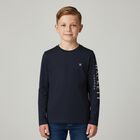 Boys Navy Blue Logo Long Sleeve Top, 1, hi-res