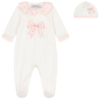 Baby Girls Ivory & Pink Babygrow Set