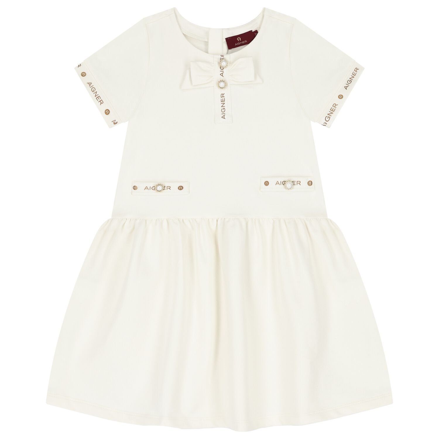 Girls Ivory Logo Dress, 1, hi-res