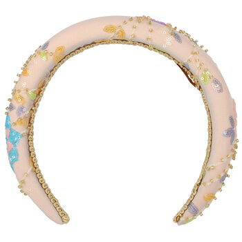 Girls Pink Floral Sequins & Beads Headband