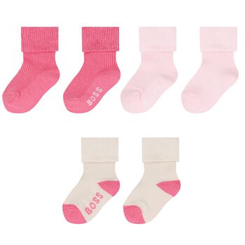 Baby Girls Pink & Beige Logo Socks ( 3-Pack ) 
