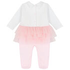 Baby Girls White & Pink Floral Babygrow, 1, hi-res