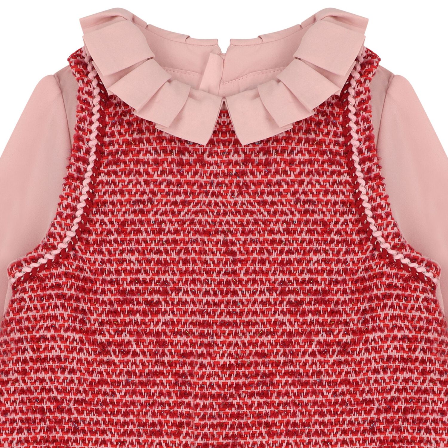 Girls Red Tweed & Pink Crêpe Chiffon Dress, 1, hi-res