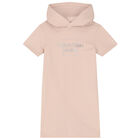 Girls Pale Pink Logo Hooded Dress, 1, hi-res