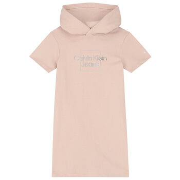 Girls Pale Pink Logo Hooded Dress