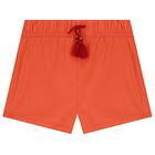Girls White & Orange Shorts Set, 1, hi-res