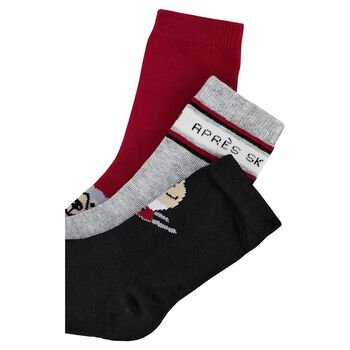 Boys Red, Grey & Black Polar Bear Socks ( 3-Pack ) 