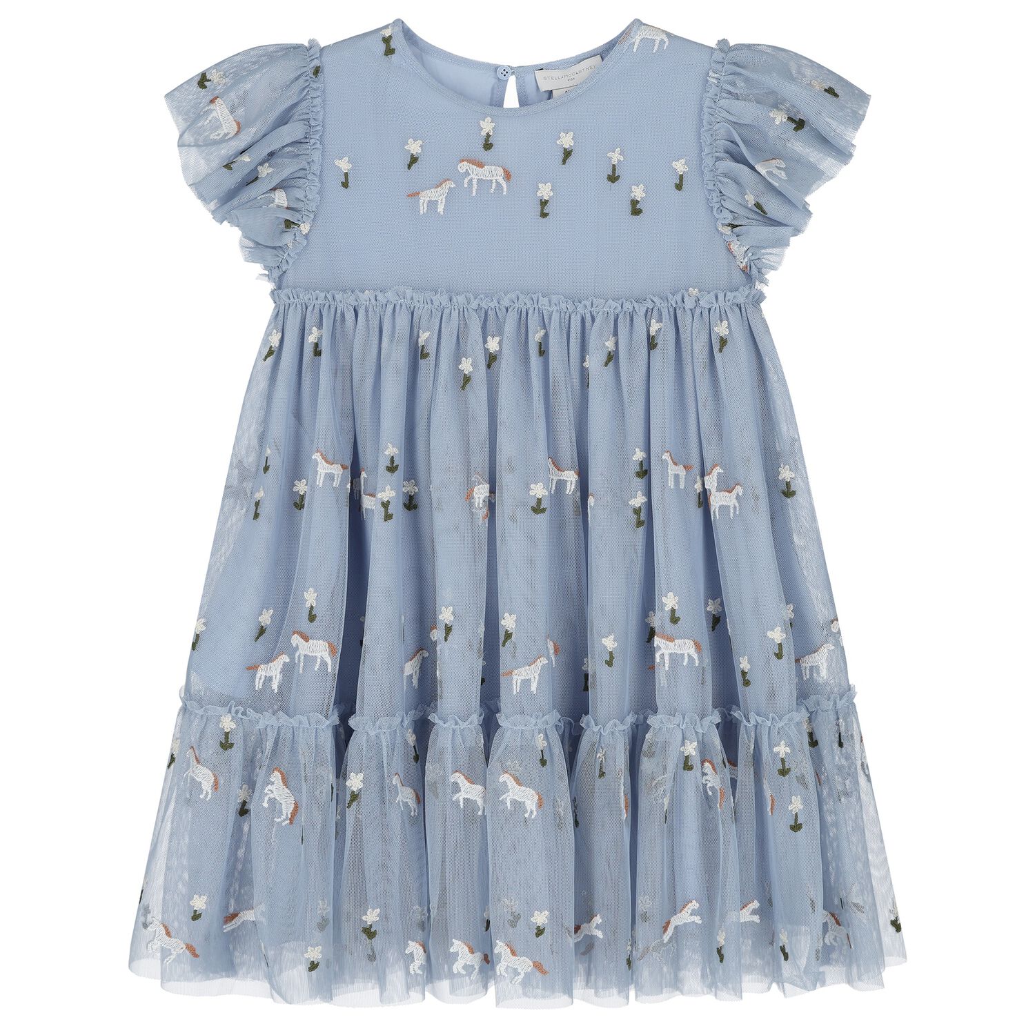 Girls Blue Horse Tulle Dress, 1, hi-res