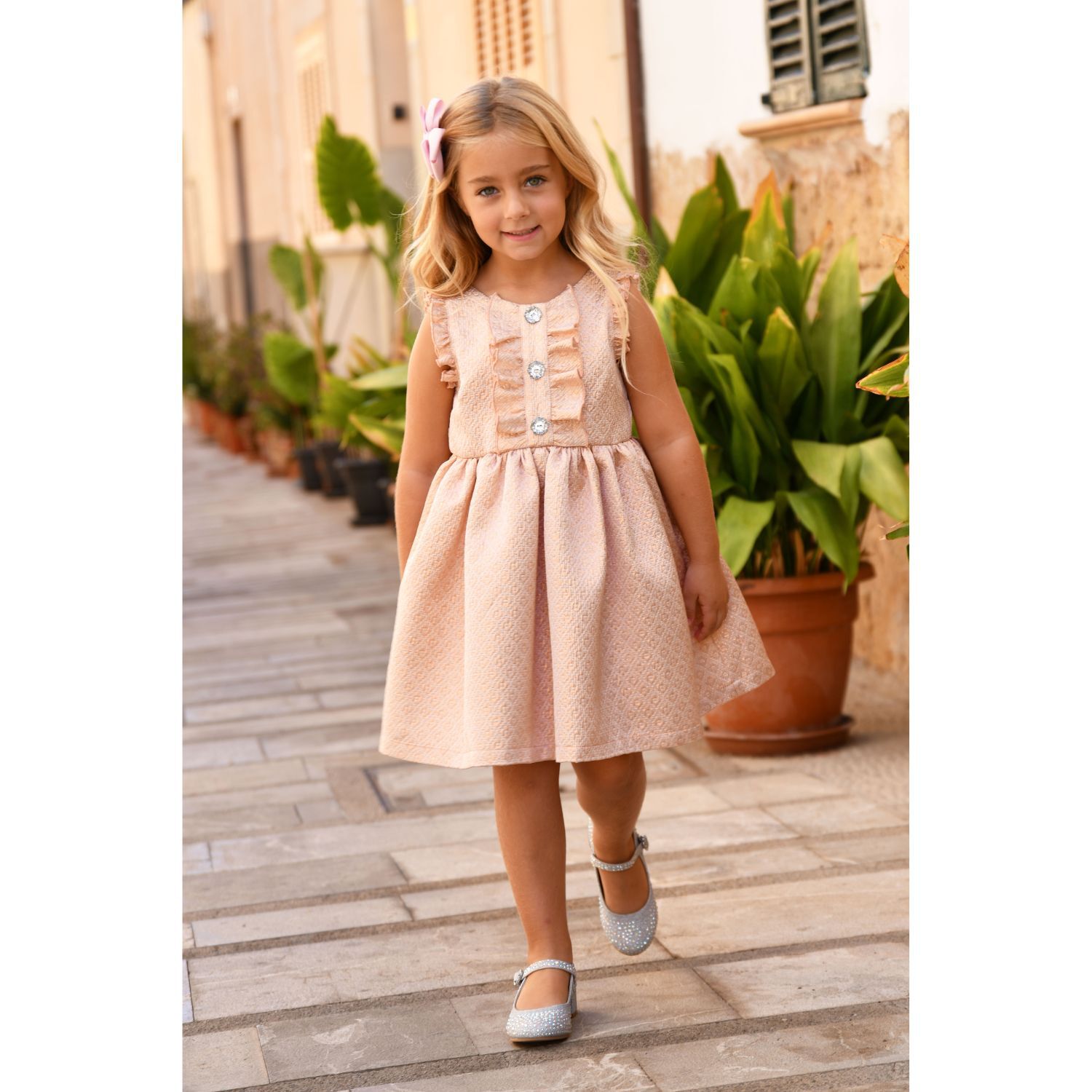 Girls Pink Jacquard Dress, 2, hi-res image number null