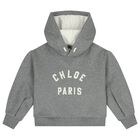 Girls Grey Logo Hooded Top, 1, hi-res