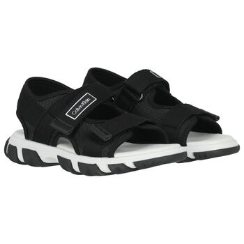 Boys Black Logo Sandals