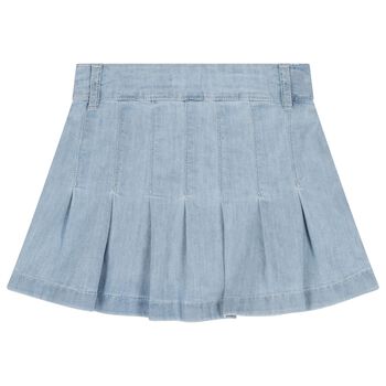 Girls Denim Blue Pleated Skirt