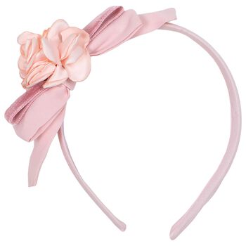 Girls Pink Flower & Bow Headband