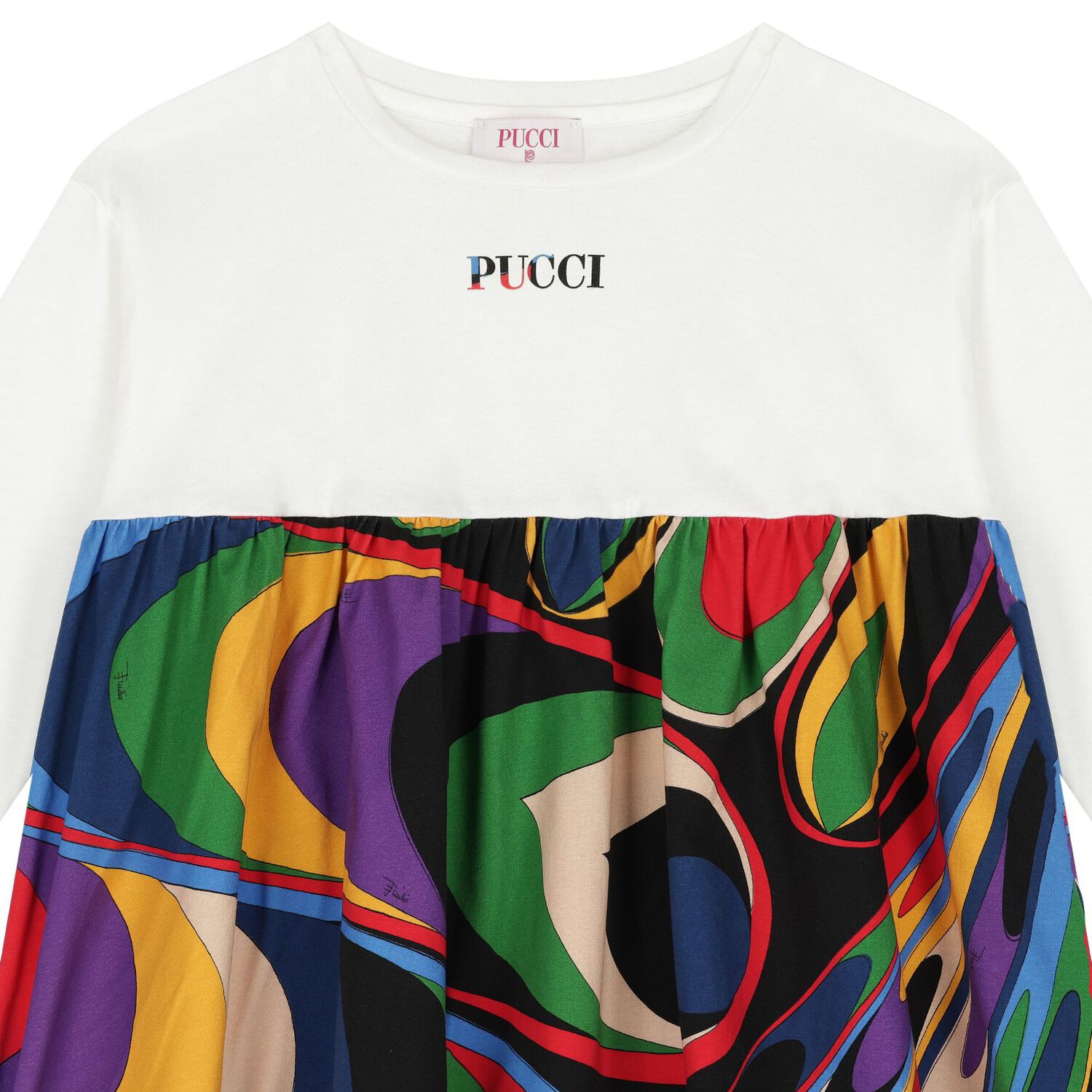 Girls White Logo Onde Dress, 2, hi-res