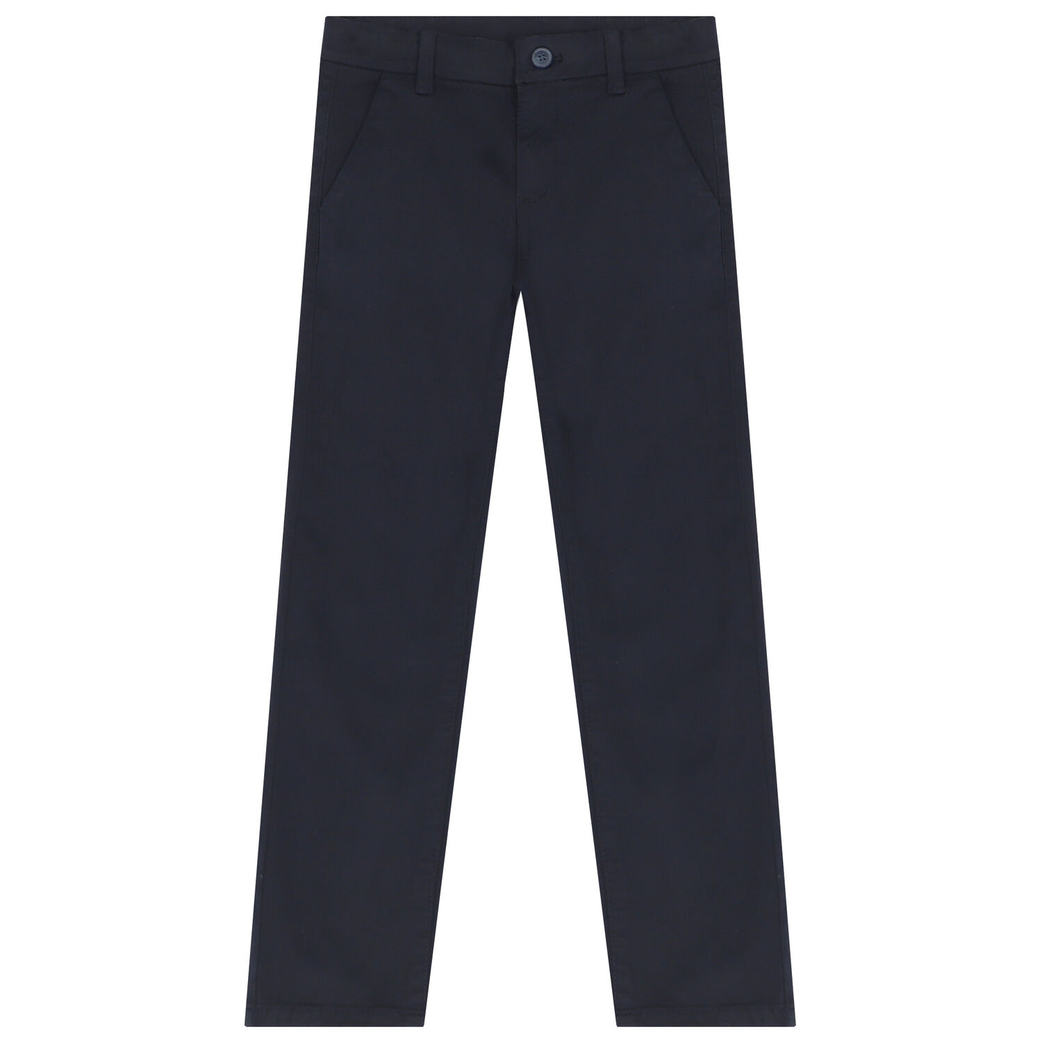 Boys Navy Blue Chino Trousers, 1, hi-res
