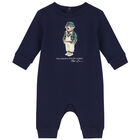 Baby Boys Navy Blue Polo Bear Romper, 1, hi-res