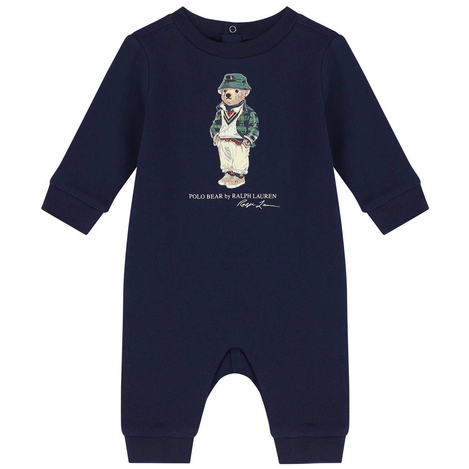 Baby Boys Navy Blue Polo Bear Romper, 1, hi-res