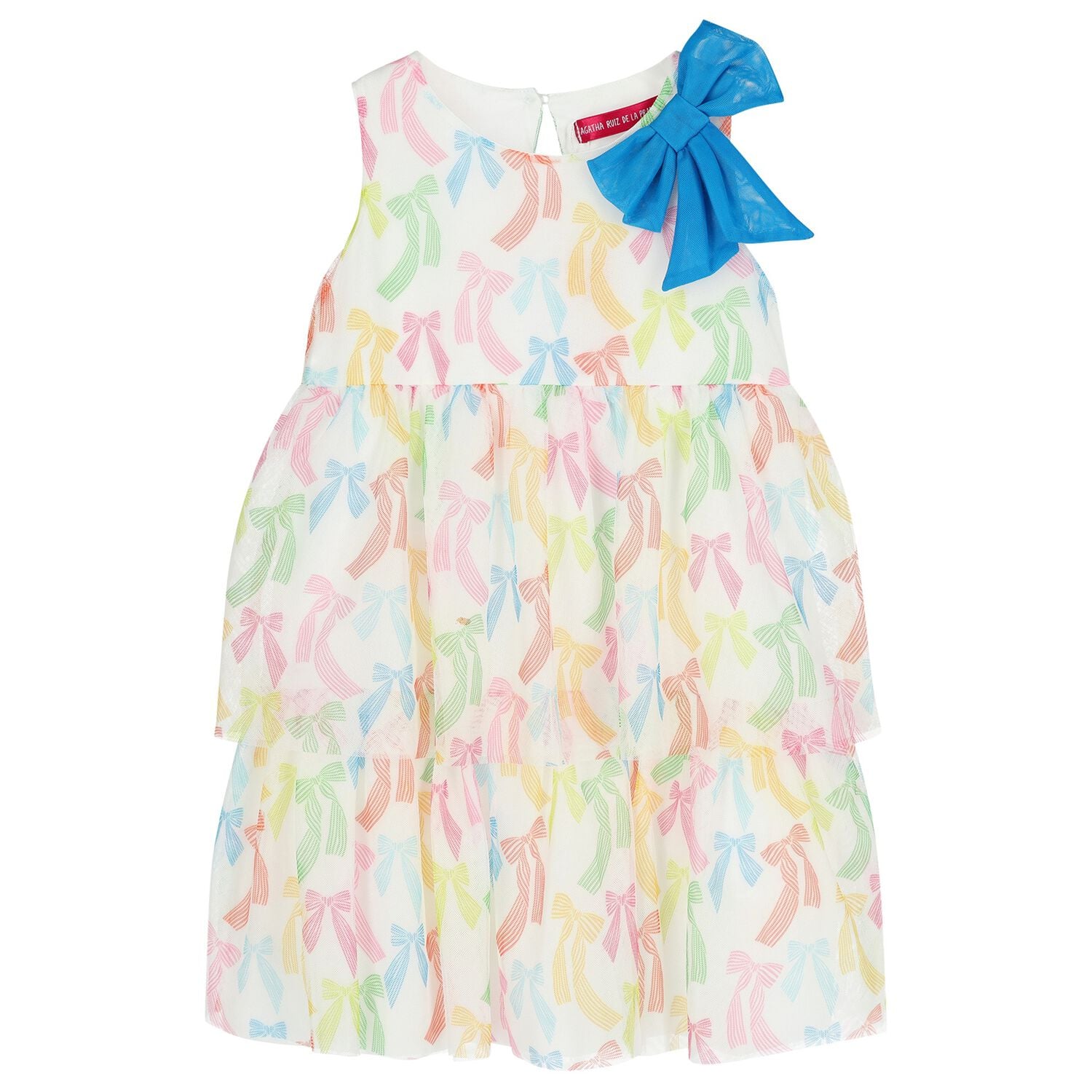 Girls Ivory Bow Tulle Dress, 1, hi-res