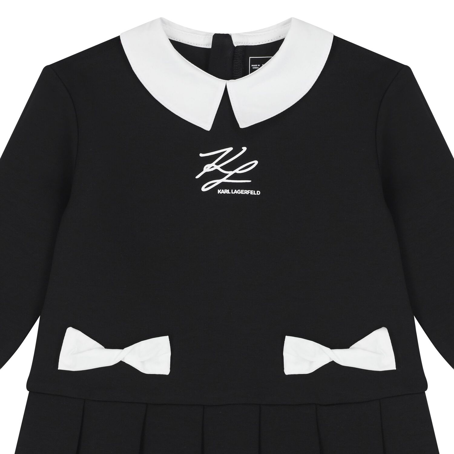 Younger Girls Black & White Logo Pleated Dress, 1, hi-res