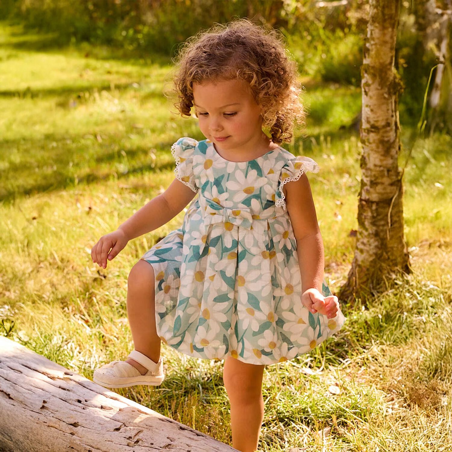 Younger Girls Green Floral Dress, 2, hi-res