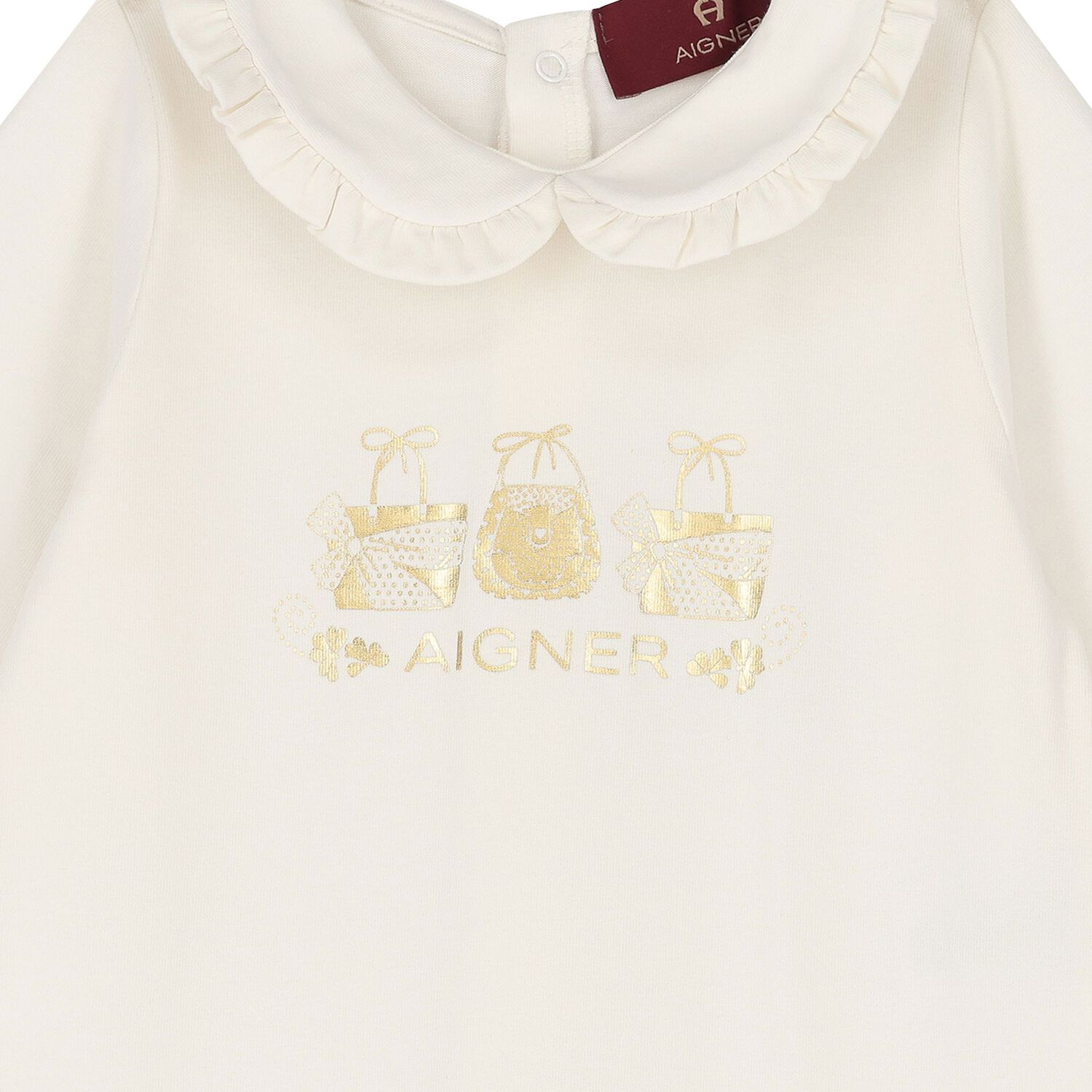 Baby Girls Ivory & Gold Logo Babygrow, Hat & Bib Gift Set, 1, hi-res image number null