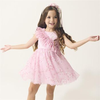 Girls Pink Cherry Blossom Tulle Dress