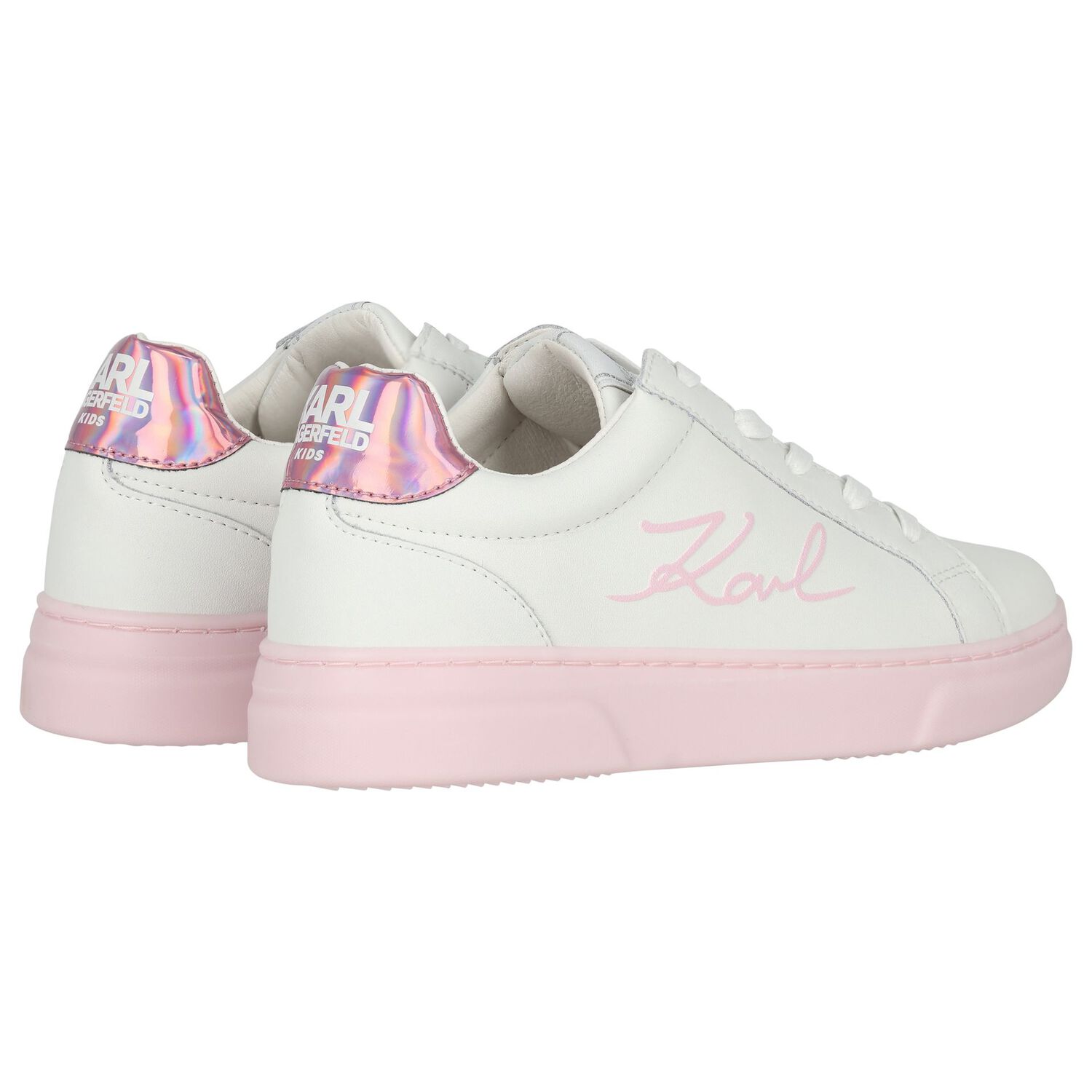 Girls White & Pink Logo Trainers, 1, hi-res image number null