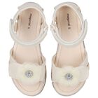 Girls White Flower Sandals, 1, hi-res