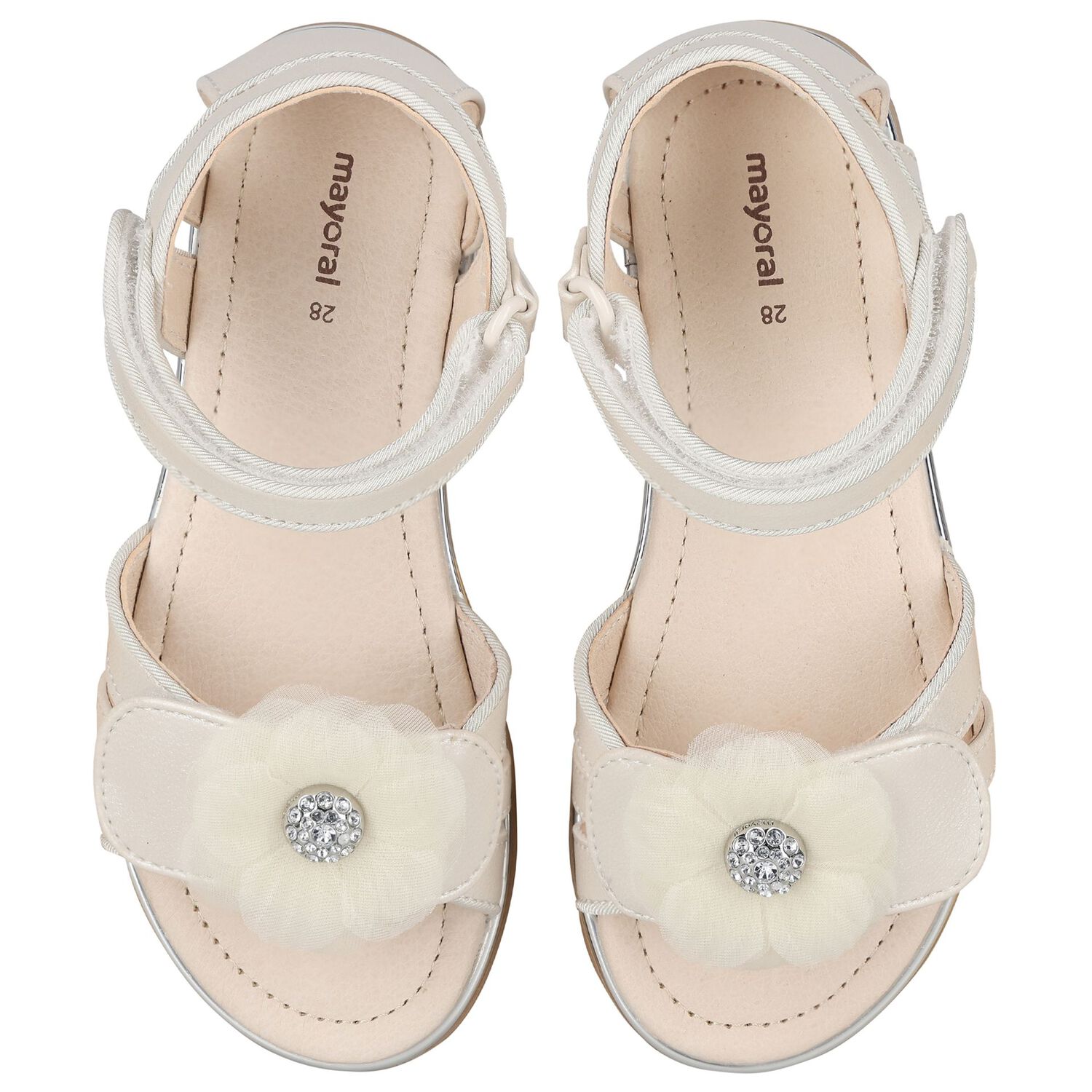 Girls White Flower Sandals, 1, hi-res image number null