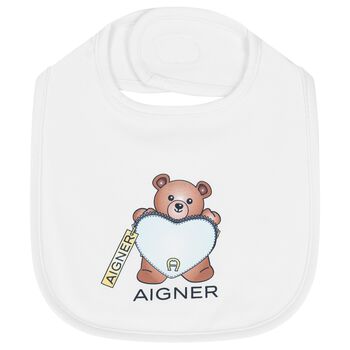 White Teddy Bear Logo Baby Bib