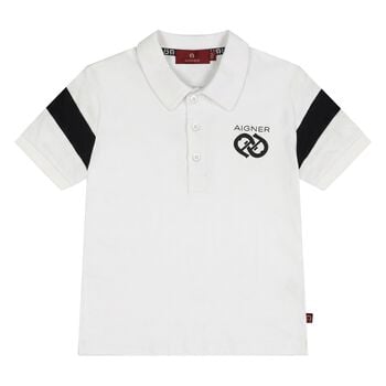 Younger Boys White & Black Logo Polo Shirt