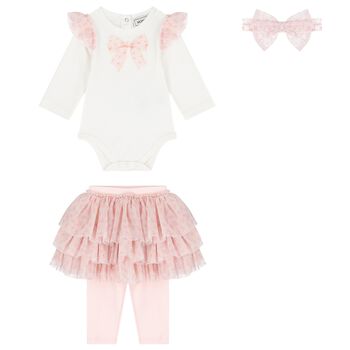 Baby Girls Ivory & Pink Bodysuit Gift Set