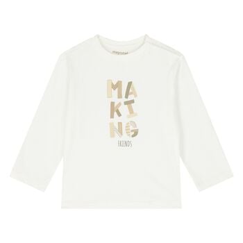 Younger Boys White Slogan Long Sleeve Top
