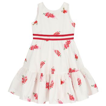 Girls White & Pink Floral Dress